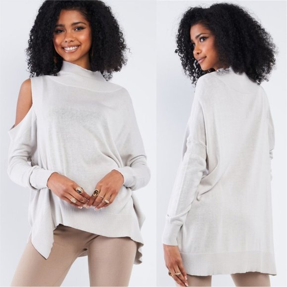 Silver Peek-A-Boo Shoulder Turtle Neck Swe… - Picture 1 of 4